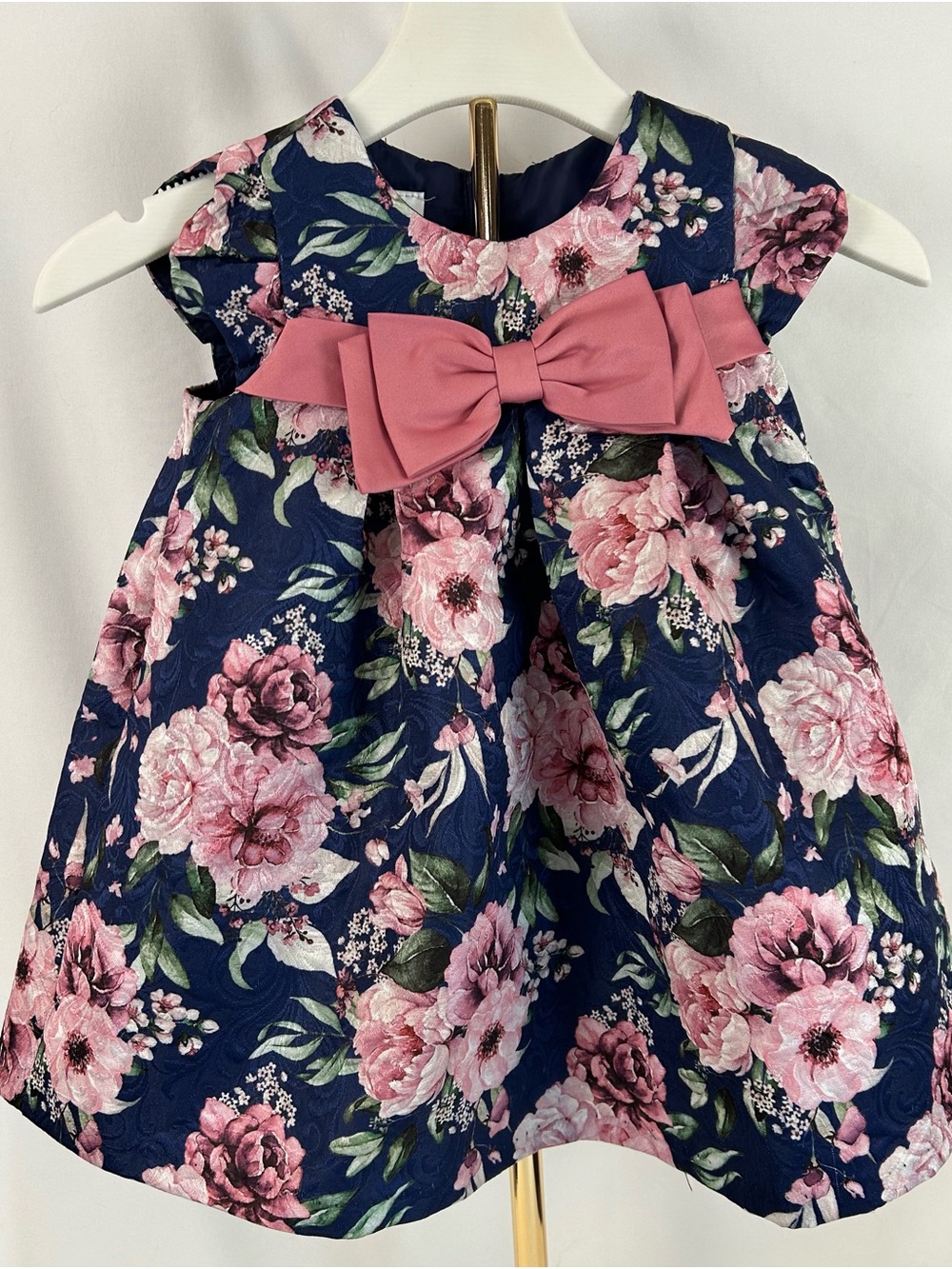 Iris & Ivy Baby Girls 18M Navy Floral Dress Pink Bow Party Formal